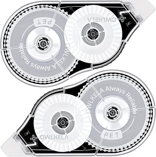 OWLKELA 2 Pack Plus Correction Tape, Tear-Resistant White Correction Tape, No Dry Time, Easy to Use, Office & School Supplies, 0.2 in Wide, 98.4 Ft, Black shell & White Core