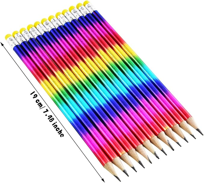 Outus 48 Pieces Rainbow Pencils Colorful Wooden Pencil Bulk with Eraser Top Writing Fun Assorted Novelty Supplies Awards Incentives for Home Office School Classroom