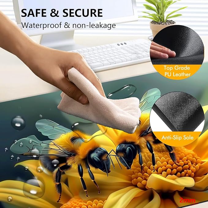 Heated Mouse Pad with 3 Levels Heated & 3 Hours Auto Shut-Off Mouse Pad for Warming Hands in Office Home, 31.5" x 13"Large Safe Desk Mat Hand Warmer，Bees Collect Honey