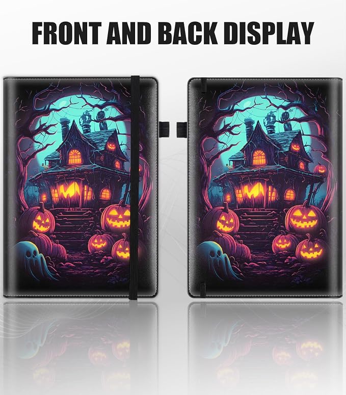 Hardcover Executive Notebooks, A5 PU Leather Lined Journal Notebook, 200 Pages Thick Paper Subject Notebooks for School,Work,Home Writing Business Notebook, Diary Book ，Halloween Pumpkin Cabin