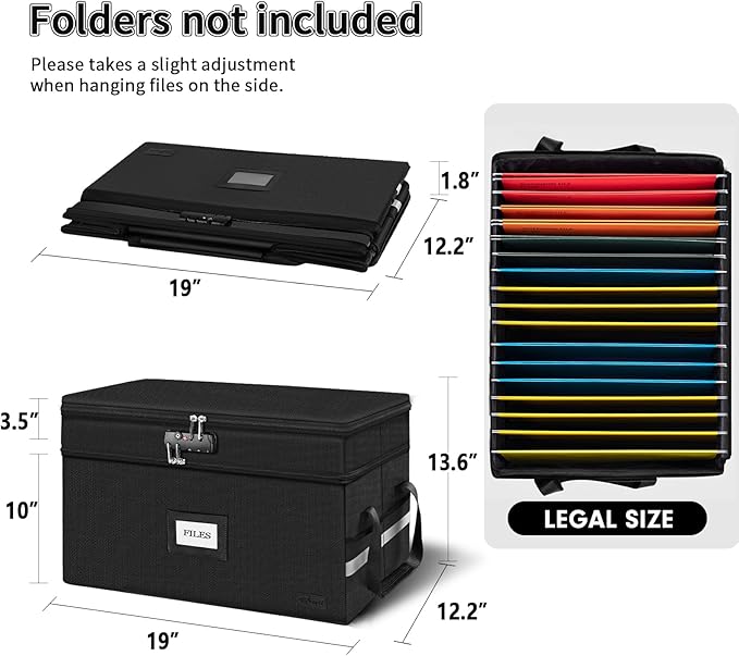 Large Fireproof Document Box with Lock, 2 Layer File Storage Organizer Box | Portable Office Collapsible File Storage with Reflective Strip & Handle for Hanging Letters, Legal Size Folder, Certificate