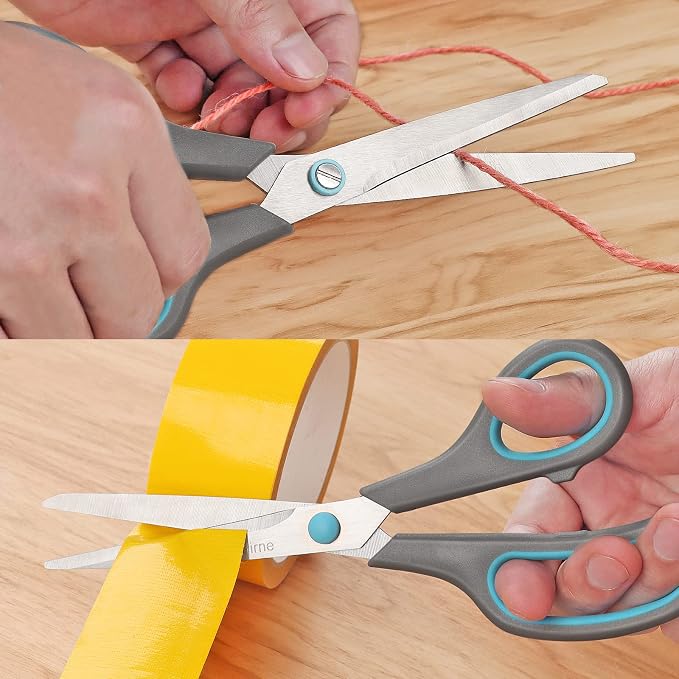 Asdirne 8.5" Scissors, Stainless Steel Blades, Soft Grip Handle, Suitable for Households,Offices and Schools, All Purpose, Blue/Grey