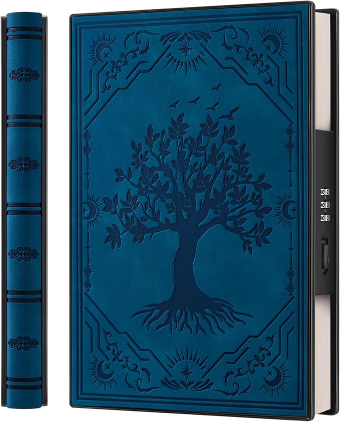 ZXHQ Diary with Lock, Hardcover(14.8 cm x 21 cm) Leather Lock Journal, Built-in Lock, 180° Lay Flat, Tree of Life Embossed Cover, 100 Gsm Thick Paper