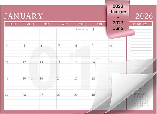 Yoment Desk Calendar Refill 2026-2027, Jan 2026-June 2027, Large 10"x16" Monthly Planner with to-do Lists 18 Months Calendar for Office School Home, Pink