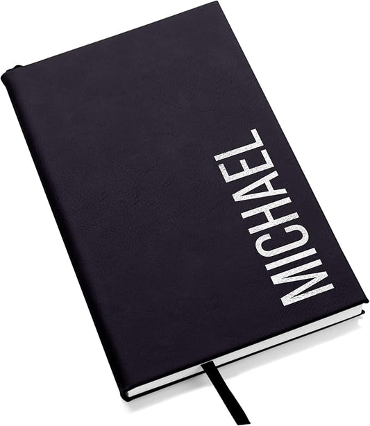 Lifetime Creations Custom Notebook (Black, Vertical Name) - Personalized Hardcover Vegan Leather Writing Journal, Business Meeting Notebook Gift for Professionals, Hard Cover Notepad