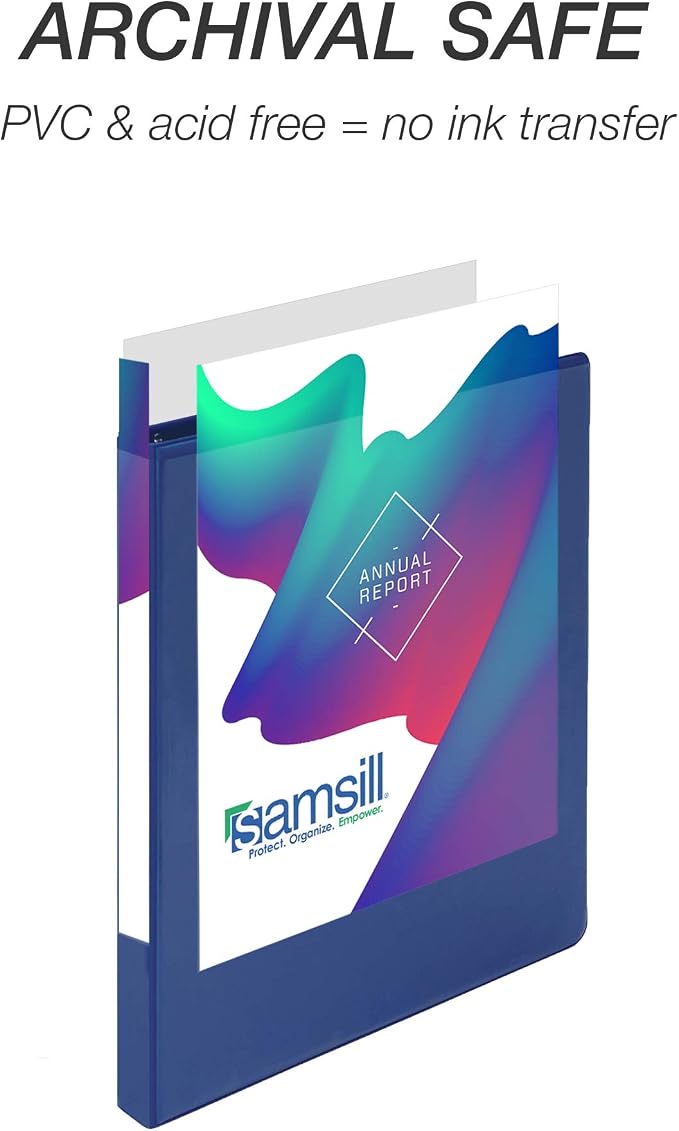 Samsill Economy 0.5 Inch 3 Ring Binder, Round Ring Binder, Customizable Clear View Cover, Dark Blue