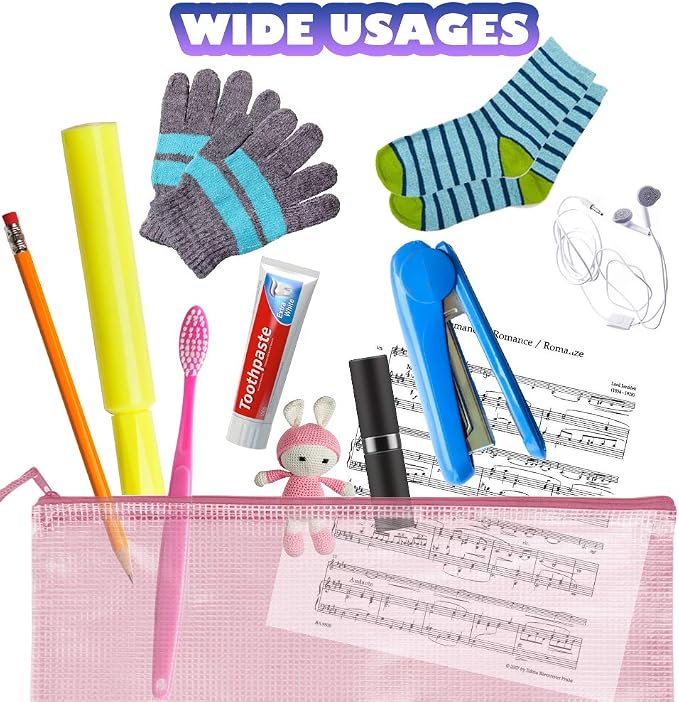 LEOBRO Mesh Zipper Pouches Bags, 10PCS Zipper Pouch, A4 Mesh Bags with Zipper, Zipper Pouches for Organization, Storage Bags for School Office Travel Supplies, File Jackets & File Pockets