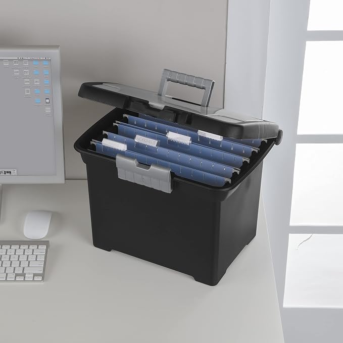 Sterilite Portable File Box with Latching Lids for Home and Office, 4-Pack | Heavy-Duty and Stackable Plastic Containers with Latches for Closet, Cabinet, Bedroom, Bathroom and Dorm Room Organization