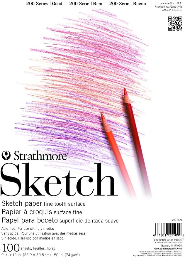 Strathmore 200 Series Sketch Pad, 9x12 inch, 100 Sheets, Tape Bound - Artist Sketchbook for Drawing, Illustration, Art Class Students