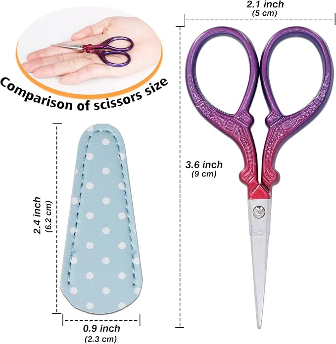 3.6 inch Sewing Crafting Scissors Stainless Steel Embroidery Scissors | Leather Scissor Cover for Cross Stitch Cutting Paper Handcraft Craft Art Work DIY Tool
