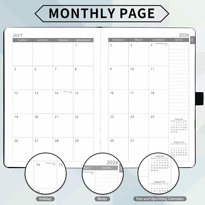 2026-2027 Planner - Academic Planner 2026-2027 Weekly Monthly Planner, July 2026 - June 2027, 5.7'' x 8.4'', Thick Paper, Leather Cover, Pen Holder, Back Pocket, Perfect Daily Organizer - Black