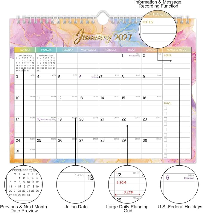 Comix 2026-2027 Wall Calendar,18 Month Planner for Home Office Classroom | 120GSM Thick Paper, Large Lined Blocks, Ink Bleed Resistant, Reinforced Hanger, for Home Office Classroom Family Planning