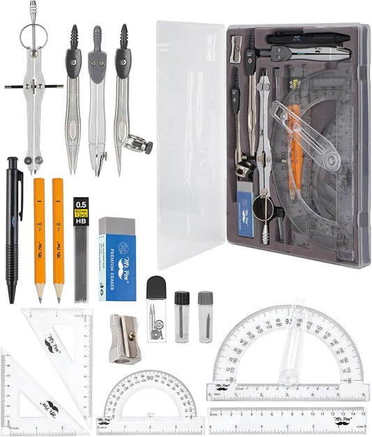 Mr. Pen- Geometry Set, 15 Piece Set with 6 Inch Swing Arm Protractor | IncludesMetal Divider, Set Squares, Ruler, Compasses for Math for Drafting & School Supplies
