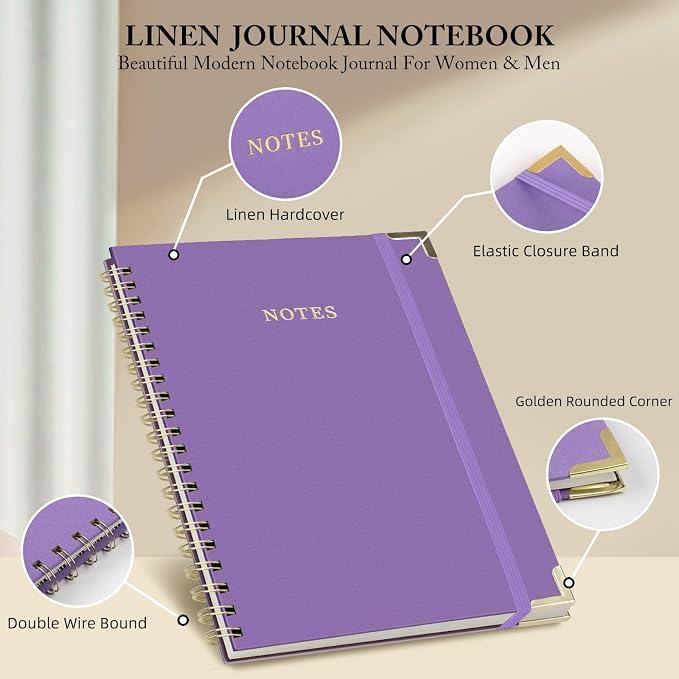 ALKALO A4 Large Spiral Notebook Journal, (8.5×11'') 100 Pages Linen Hardcover College Ruled Journaling For Work & Note Taking Thick Spiral Journal For Writing Daily Journal For Women & Men-Purple