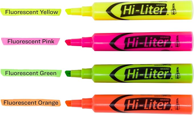 AVERY Hi-Liter Desk-Style Highlighters, Smear Safe Ink, Chisel Tip, 4 Assorted Color Highlighters (24063), (Pack of 3)