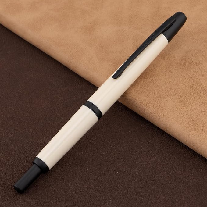 Jinhao 20 Press Retractable Fountain Pen Extra Fine Nib with Converter Resin Writing Gift Pen, Ivory with Black Clip