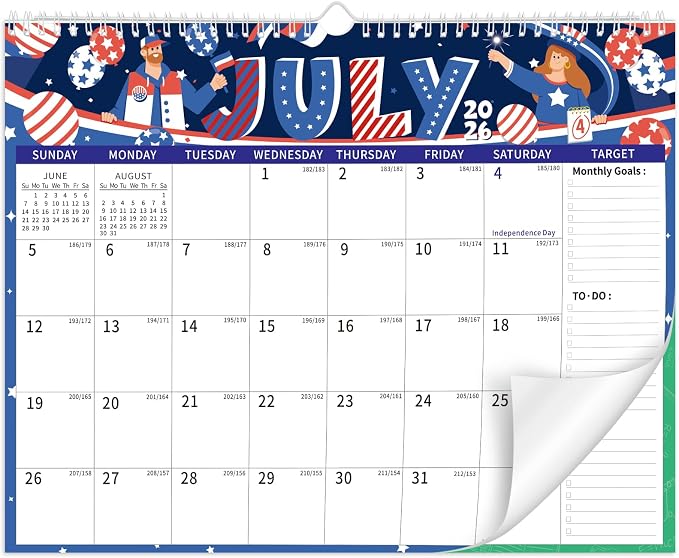 2026-2027 Wall Calendar, 14.5" x 11.8" 18 Month Festival | July 2026-December 2027 120Gsm FSC-Certified Paper Monthly Calendar, Twin-Wire Binding, Ruled Blocks, Holiday Reference