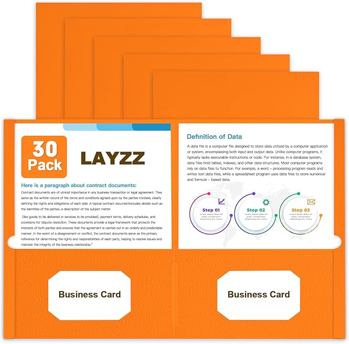 Folders with Pockets, LAYZZ 30 Pack Paper Pocket Folders, 2 Pocket File folders Fits Letter Size Paper, for School Office and Home (Orange)