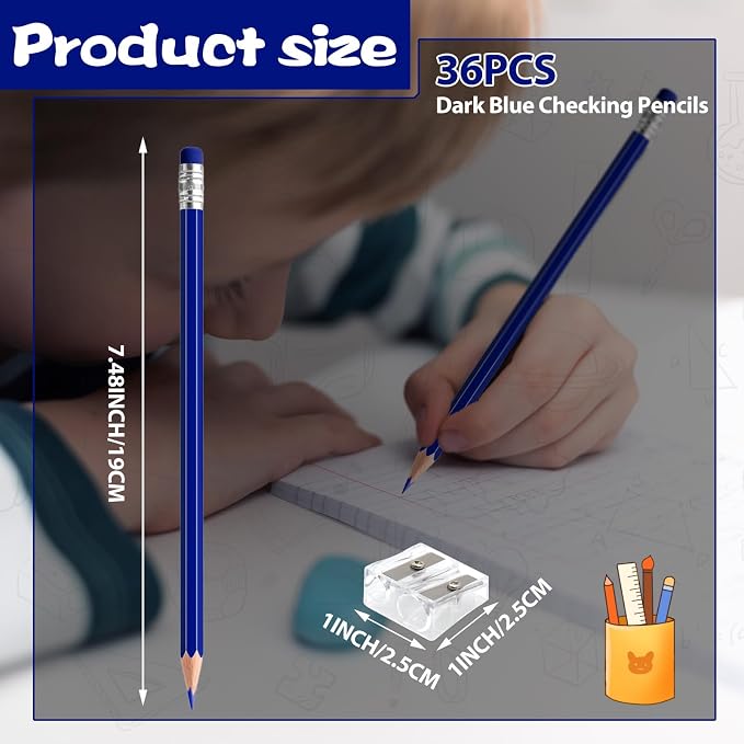 36 PCS Dark Blue Pencils with Eraser, Pre-Sharpened HB Pencils for Writing & Drawing, School Supplies for Kids Homework, Tests, Art Crafts & Teacher Grading (Dark Blue)
