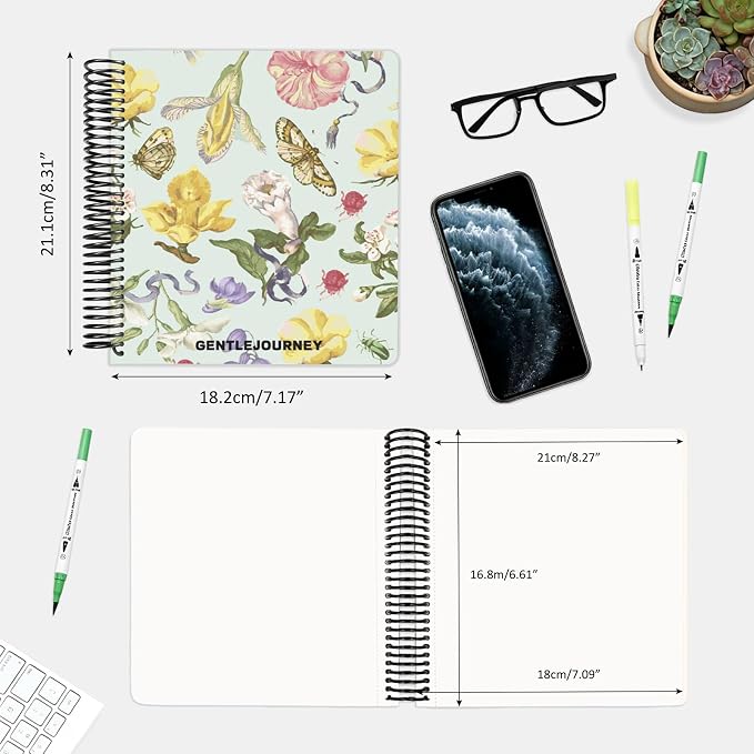 Hardcover Sketchbook,7.2"x8.3"Spiral Bound Drawing Pad,Floral Moth | 150gsm(92lb)Acid-Free Thick Paper,Blank Art Journal for Adults,Artists&Beginners,Ideal for Sketching,Doodling and Mixed Media