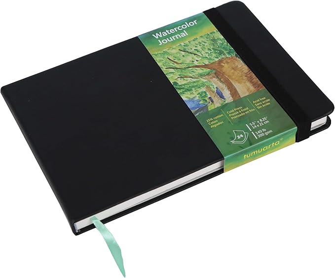 tumuarta Watercolor Paper Mix Media Pad,140 LB, 300 GSM, 8.25x5.5 | Cotton Paper, Cold Press, 24 Sheets, 48 Pages, Watercolor Jounal Sketchbooks For Use As Travel Notebook and Mixed Media Pad