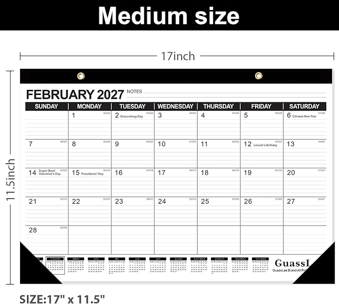 GuassLee 3 Pack Desk Calendar 2026-2027 - 19 Months Academic Calendar 17" × 11.5" Desktop Calendar from Jun. 2026 to Dec. 2027 with Julian Date for Home School Office Desk Top Organizing