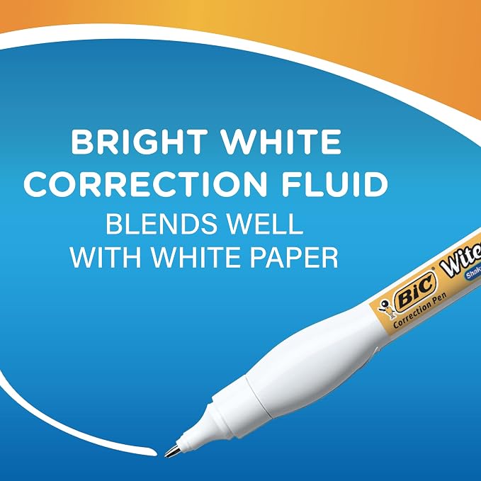 BIC Wite-Out Brand Shake 'n Squeeze Correction Pen, 8 ML Correction Fluid, School Supplies for Students and Teachers, Fast and Precise, 4-Count Pack in White
