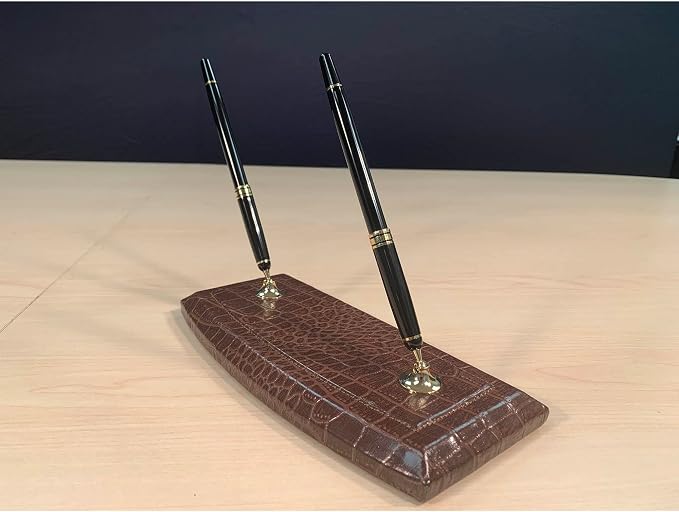 Dacasso Crocodile Embossed Leather Desk Set - Luxury Leather Desk Pad & Desk Organization Essentials - Office Organization & Executive Desk Decor - (Brown, 10 Piece)