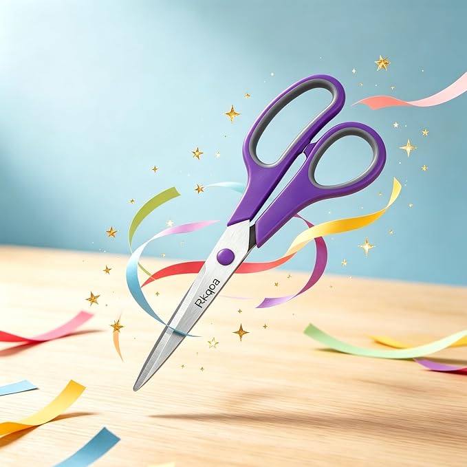Black Scissors Bulk, Rkqoa 6 Pack 8" All Purpose Scissors for Everyday Use | Comfort-Grip Sharp Scissor for Office School Classroom Craft Sewing Supplies, High/Middle Student Teacher, Right/Left Handle