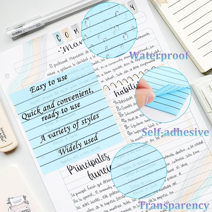 600 Sheets Transparent Sticky Notes with Lines, 3x3 Inch Colorful Annotation Sticky Notes, Waterproof See Through Sticky Notes or School Supplies & Office, Small