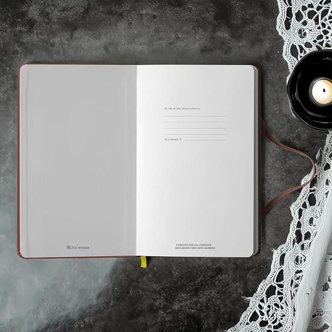 BUKE A5 Dotted Journal – 160gsm Ultra Bamboo Paper, Moon & Star Foil Cover, Flat Lay Notebook with Gift Box – 160 Pages, 5mm Dot Grid, Faux Leather Hardcover (Brown)