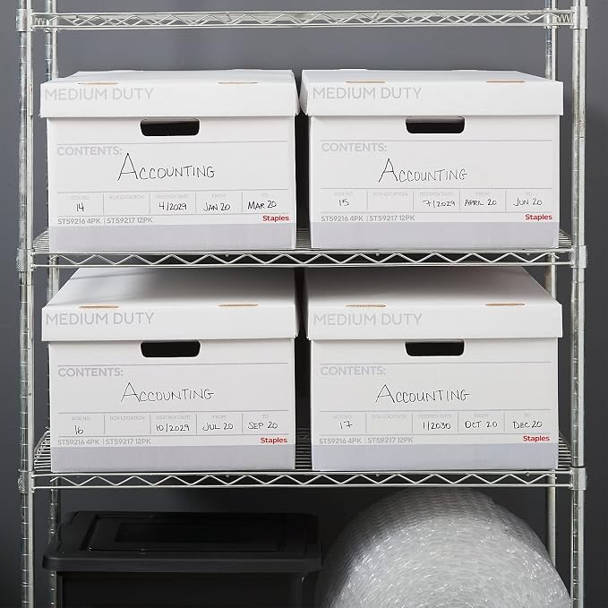 STAPLES Medium Duty File Box, Lift Off Lid, Legal, White/Gray, 12/Carton (TR59217)