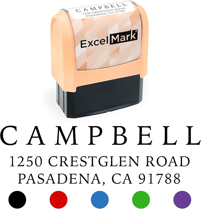 ExcelMark Address Stamp - Custom Return Address Stamp with Elegant Designs, Vibrant Colors & Patterns – Perfect for Mail, Invitations & Gifts (Peach, Simple Classic)