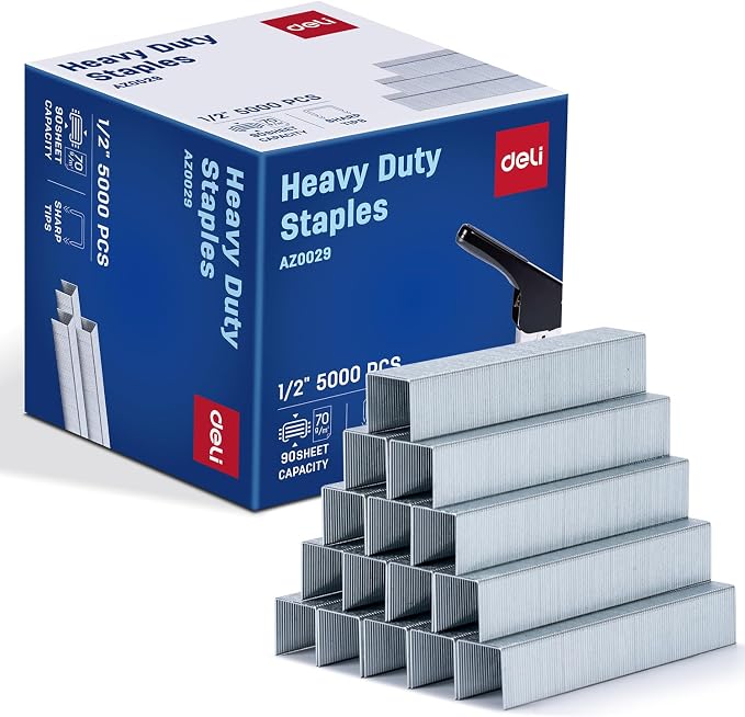 Deli Staples, Heavy Duty Staples for Heavy Duty Staplers, 1/2'' Length | 90 Sheet Capacity, 100/Strip, 5000/Box