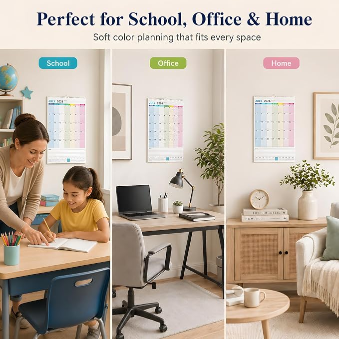 Large Wall Calendar 2026-2027, 18 Month Vertical Wall Calendar Jul 2026 – Dec 2027, 15" x 22" with Thick Paper & Large Blocks for Home Office Colorful