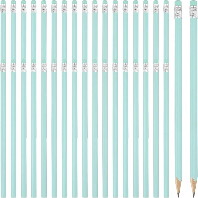 PATIKIL Round Pencils, 36 Pack Triangle HB Graphite Pencil Woodcase Wooden Pencils with Eraser for Classroom Office Writing Drawing Supplies, Light Green