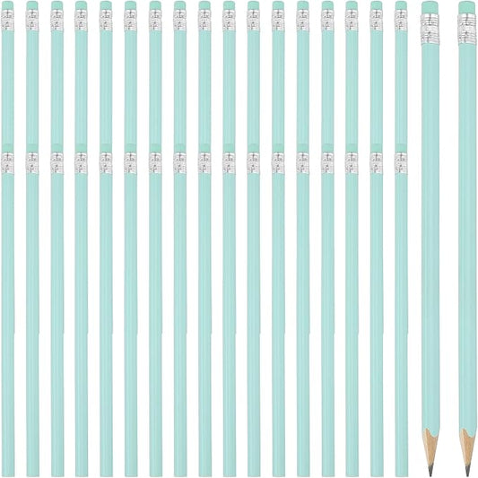 PATIKIL Round Pencils, 36 Pack Triangle HB Graphite Pencil Woodcase Wooden Pencils with Eraser for Classroom Office Writing Drawing Supplies, Light Green