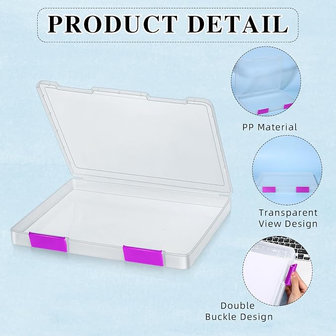 PerKoop 6 Pcs Clear Paper Storage Box,12.4 x 9.84 x 1.18 Inches,Colorful | A4 Plastic File Box Document Paper Organizer Storage Board Game Project Cases Containers with Buckle for Craft, Magazine