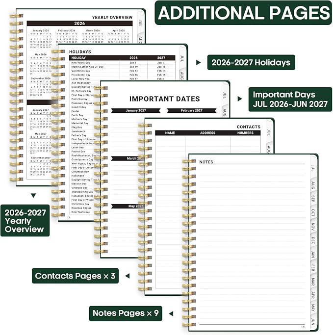 8.5" x 11" Academic Planner 2026-2027, Weekly & Monthly Calendar Planner Book, July 2026 – June 2027, Large Hardcover Organizer with Tabs, Perfect for Teachers, Students, Women & Men – A4, DarkGreen