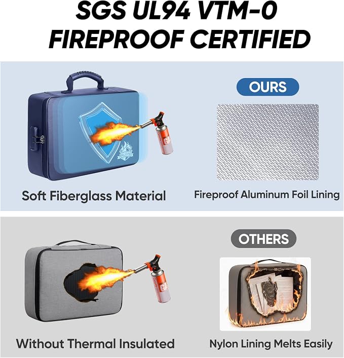 BALEINE Fireproof Document Box with Lock, Portable Fireproof Document Bag Waterproof Fire Proof File Boxes for Documents, File Organizer Box for Important Paperwork (Blue, 15''x11''x4'')