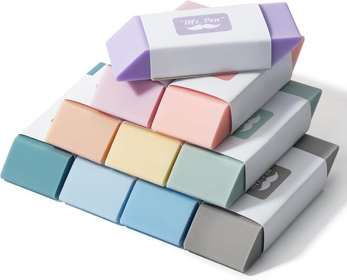 Mr. Pen- Pencil Erasers, 10 Pack, Morandi Colors | Soft Rubber Pencil Erasers for School, Office, Art Sketching, Homework, Exams, Clean Smudge-Free Correction