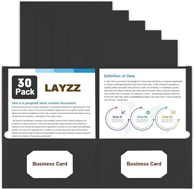 Folders with Pockets, LAYZZ 30 Pack Paper Pocket Folders, 2 Pocket File folders Fits Letter Size Paper, for School Office and Home (Black)