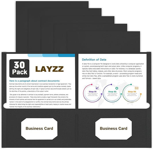 Folders with Pockets, LAYZZ 30 Pack Paper Pocket Folders, 2 Pocket File folders Fits Letter Size Paper, for School Office and Home (Black)