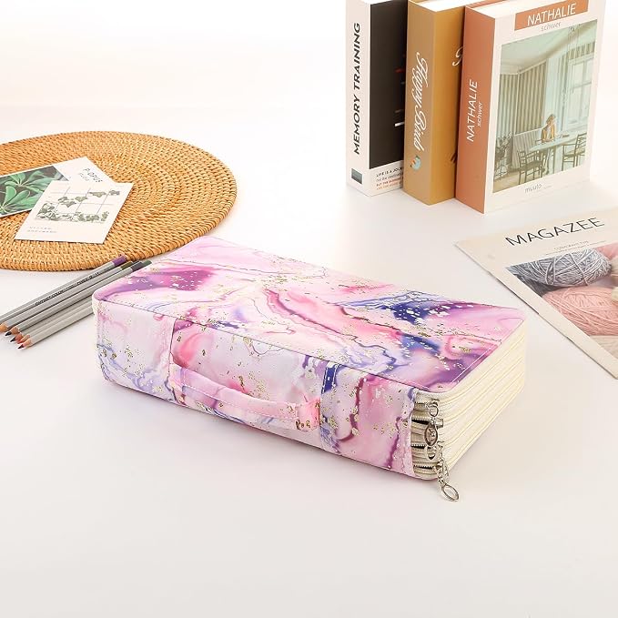 300 Slots Colored Pencil Case Organizer, 4 Layer Bag | Twill Oxford fabric,103 elastic loops,detachable handle,for travel,home storage,drawing tools,creative gifts