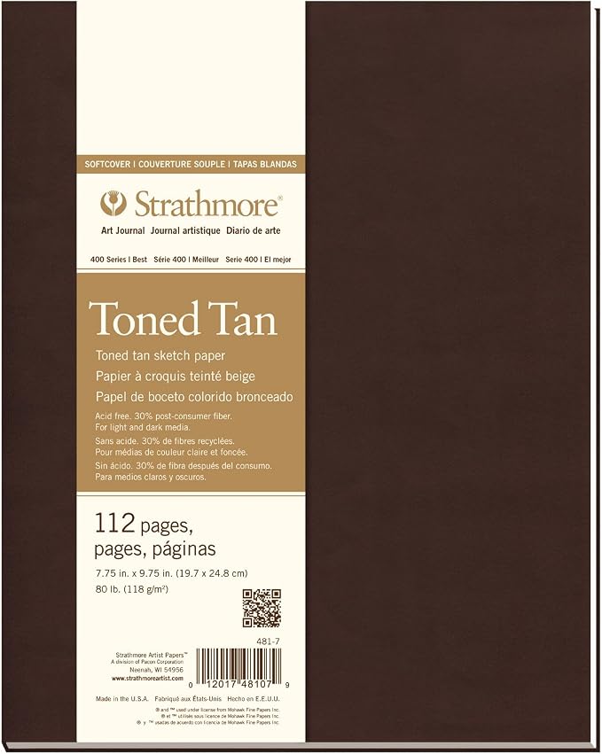 Strathmore 481-7 400 Series Softcover Toned Tan Art Sketch Journal, 7.75"x9.75", 56 Sheets