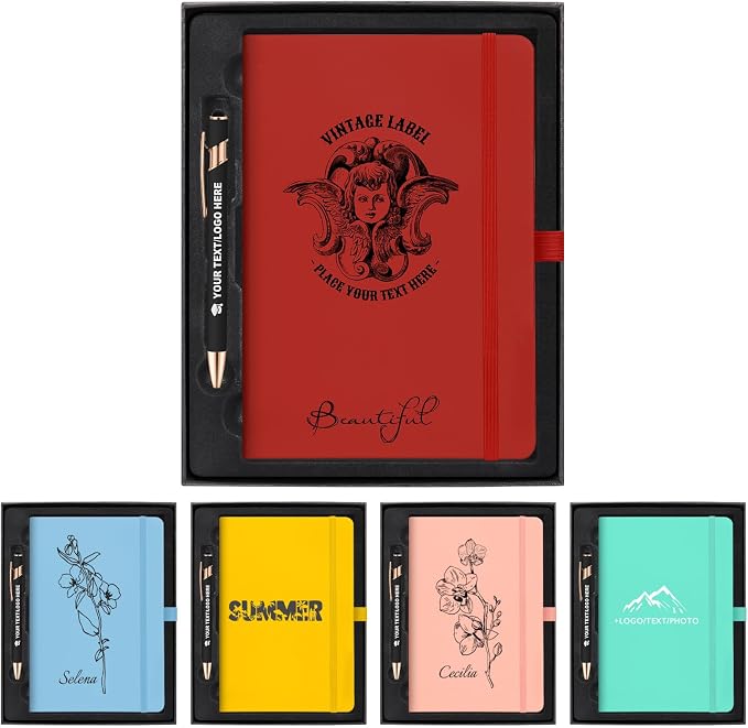 ENOMY Personalized Journal Set Custom A5 Notebook & Pen with Gift Box, Red