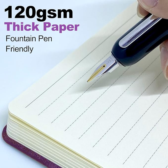 LeStallion Purple Journal To Write In For Women/Men - A5 Purple Faux Leather Notebook - Numbered 120gsm Thick Paper Writing Journal - 200 Pages Wide Ruled Light Purple Soft Cover Note Book