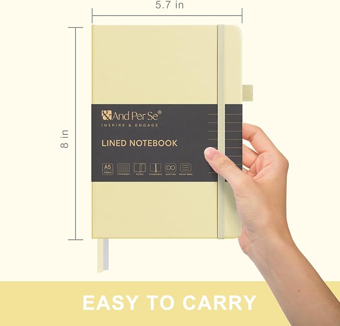&And Per Se Lined Journal Notebook, 160 Pages, A5 5.7 x 8 inches College Ruled Thick Paper Notebook Journals for Writing, Hardcover Notebooks for Women Men Office School (1 Pack, Light Yellow)