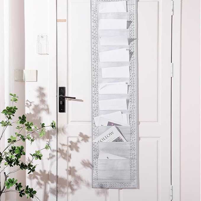 MotiMind Retro Style10 Pockets Wall Hanging File Folders File Storage Pocket Chart for Classroom Hanging Wall Organizer with 2 over The Door Hangers, 58" x 14" for School Classroom Office Home