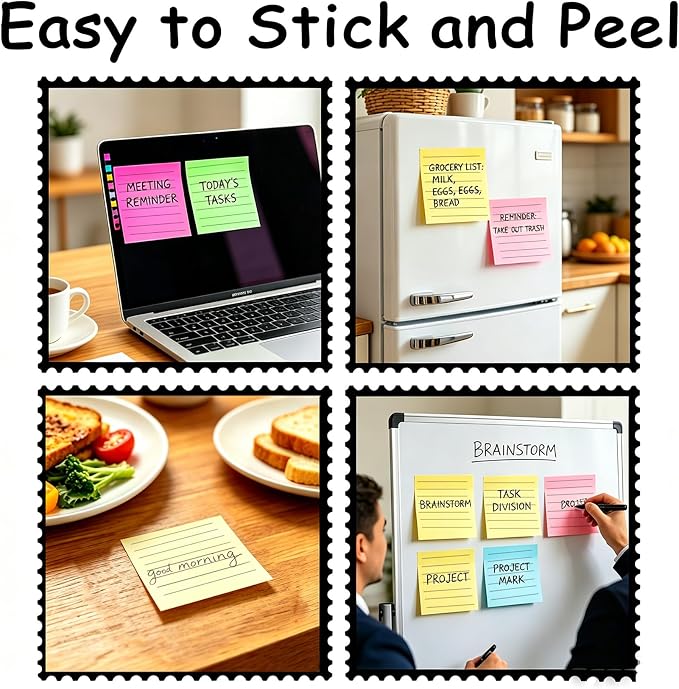 Lined Sticky Notes, Sticky Notes with Lines 18 Pads 9 Colors 3x3 50 Sheets Large Self-Stick Lined Stickies College Ruled Note Pads Teacher Back to School Supplies and Oﬃce Products